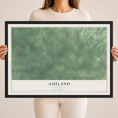 Map of Ashland, Louisiana, 18 x 24 inch print in a black wood frame