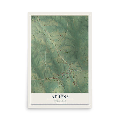 Map of Athens, Louisiana, 12 x 18 inch unframed archival matte print