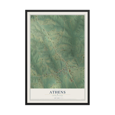 Map of Athens, Louisiana, 12 x 18 inch print in a black wood frame