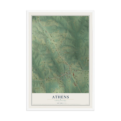 Map of Athens, Louisiana, 12 x 18 inch print in a white wood frame