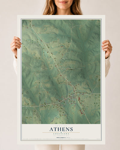 Map of Athens, Louisiana, 24 x 36 inch unframed archival matte print