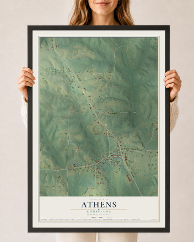 Map of Athens, Louisiana, 24 x 36 inch print in a black wood frame