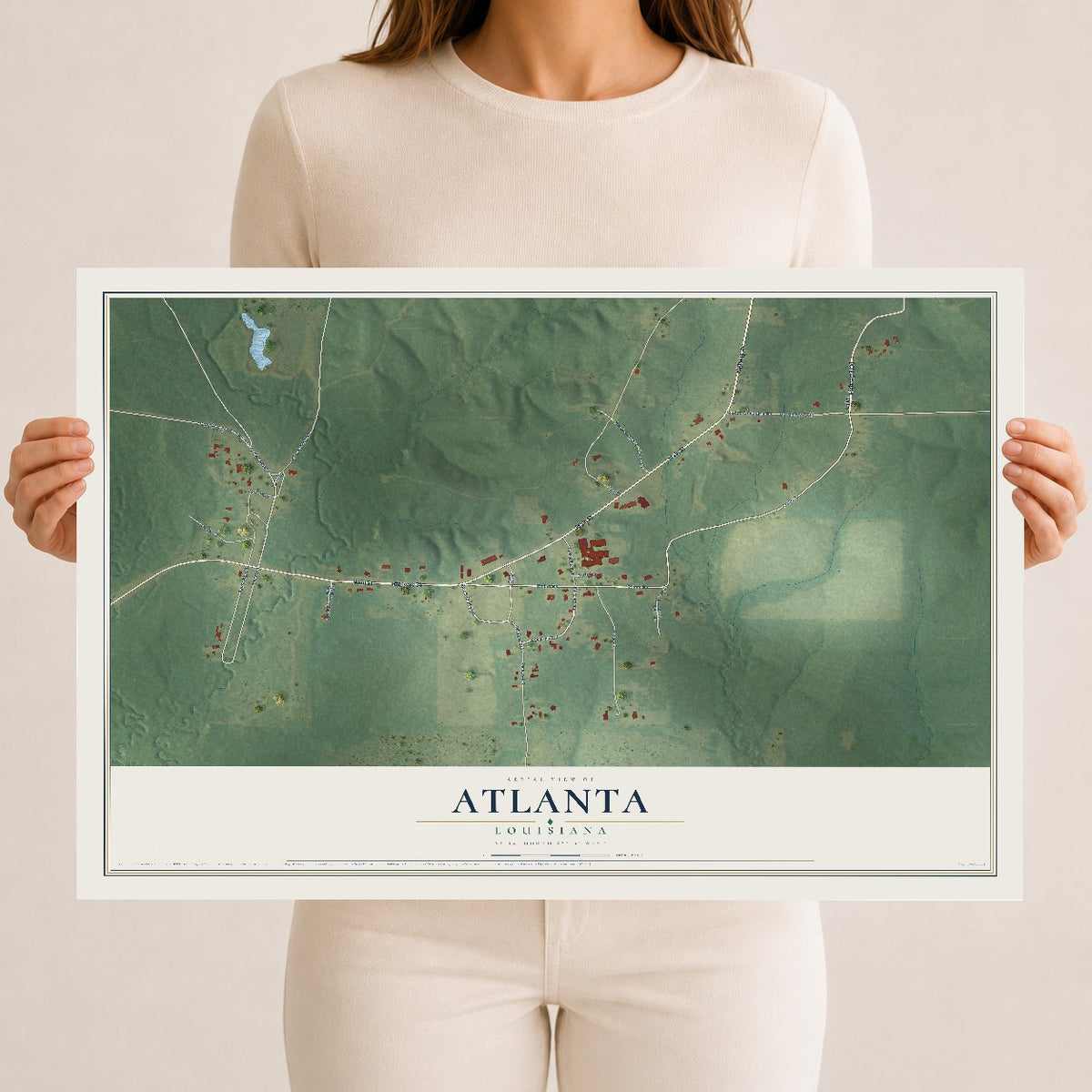 Map of Atlanta, Louisiana, 12 x 18 inch unframed archival matte print
