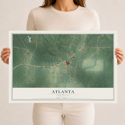 Map of Atlanta, Louisiana, 12 x 18 inch unframed archival matte print