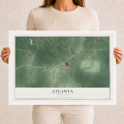 Map of Atlanta, Louisiana, 12 x 18 inch print in a white wood frame
