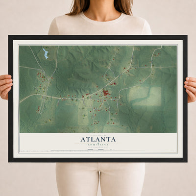 Map of Atlanta, Louisiana, 18 x 24 inch print in a black wood frame