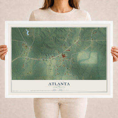 Map of Atlanta, Louisiana, 18 x 24 inch print in a white wood frame
