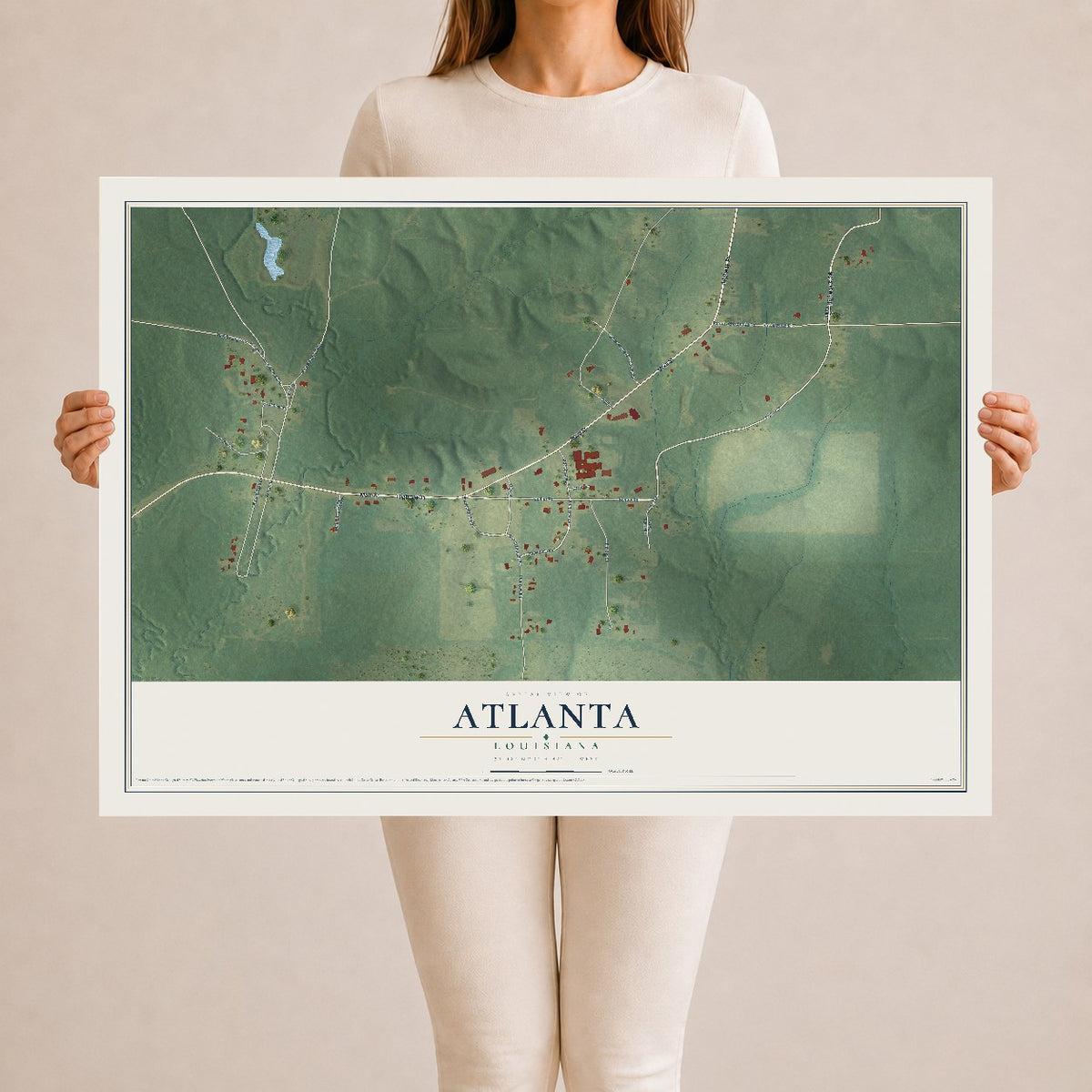 Map of Atlanta, Louisiana, 24 x 36 inch unframed archival matte print