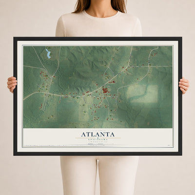Map of Atlanta, Louisiana, 24 x 36 inch print in a black wood frame