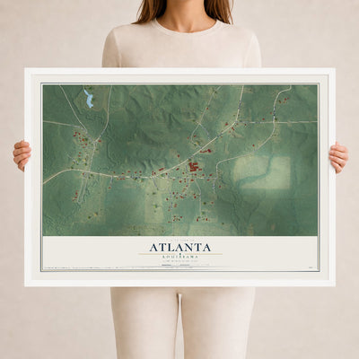 Map of Atlanta, Louisiana, 24 x 36 inch print in a white wood frame