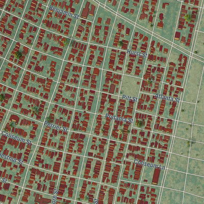 Close-up of the map of Audubon - University, Louisiana print showing street and building detail