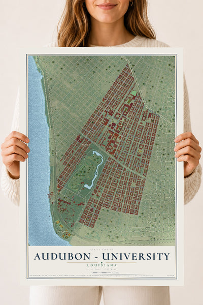 Map of Audubon - University, Louisiana, 18 x 24 inch unframed archival matte print