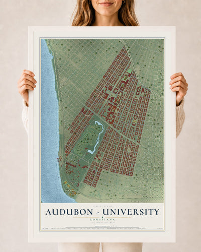 Map of Audubon - University, Louisiana, 24 x 36 inch print in a white wood frame
