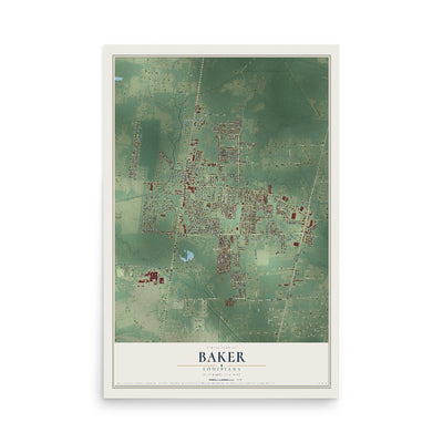Map of Baker, Louisiana, 12 x 18 inch unframed archival matte print