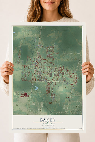 Map of Baker, Louisiana, 18 x 24 inch unframed archival matte print