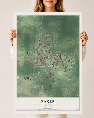 Map of Baker, Louisiana, 24 x 36 inch unframed archival matte print