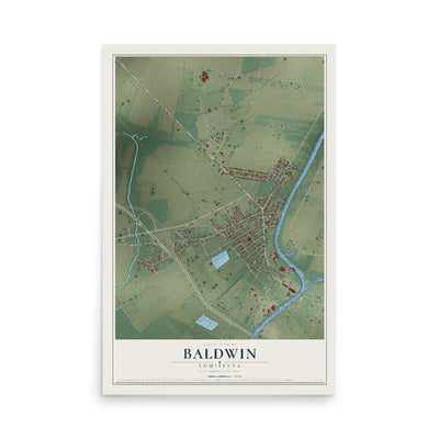 Map of Baldwin, Louisiana, 12 x 18 inch unframed archival matte print