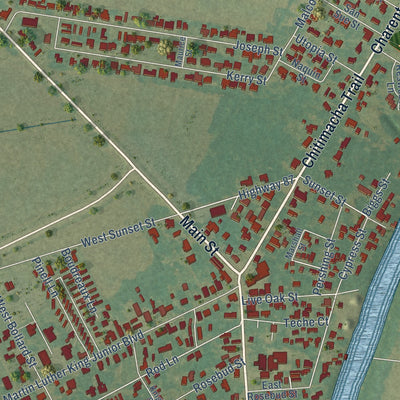 Close-up of the map of Baldwin, Louisiana print showing street and building detail