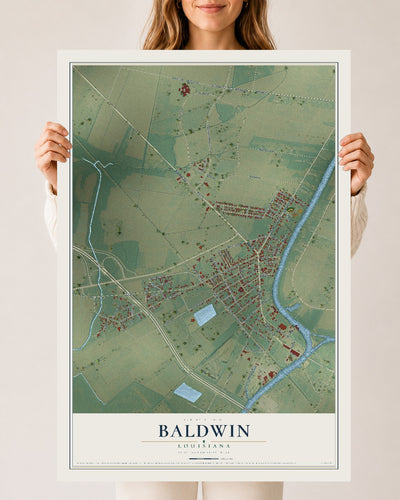 Map of Baldwin, Louisiana, 24 x 36 inch unframed archival matte print