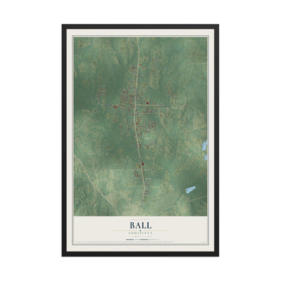 Map of Ball, Louisiana, 12 x 18 inch print in a black wood frame