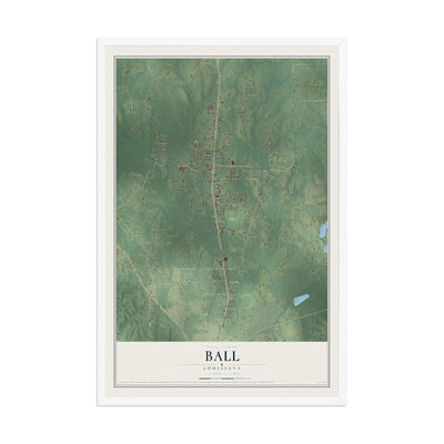 Map of Ball, Louisiana, 12 x 18 inch print in a white wood frame