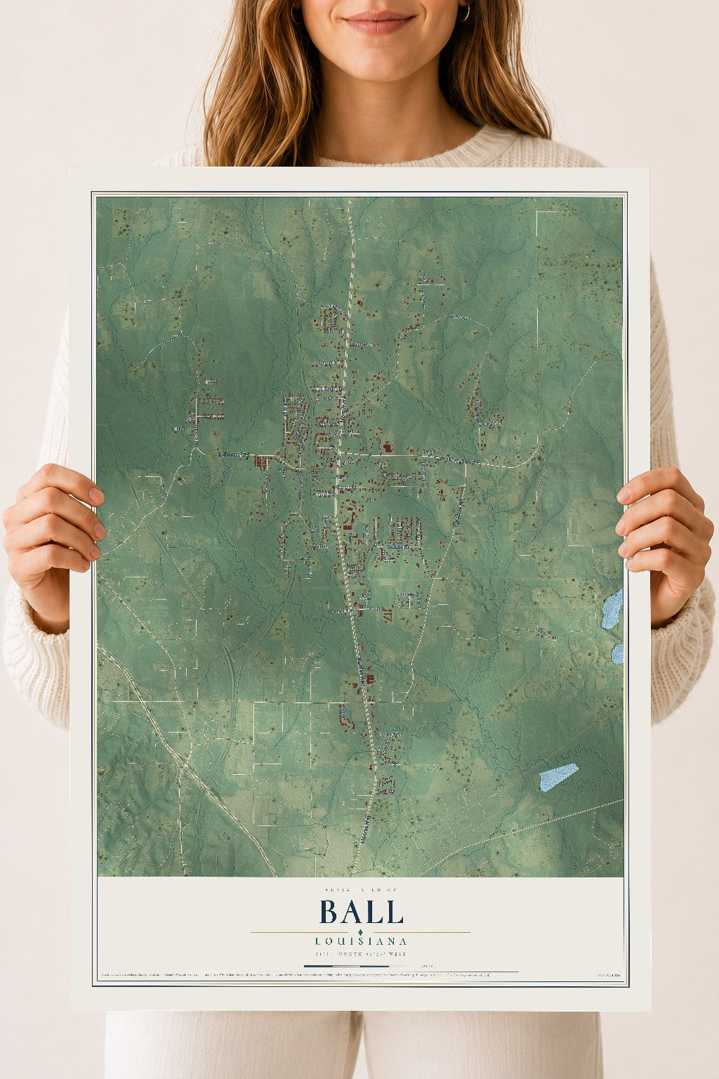 Map of Ball, Louisiana, 18 x 24 inch unframed archival matte print