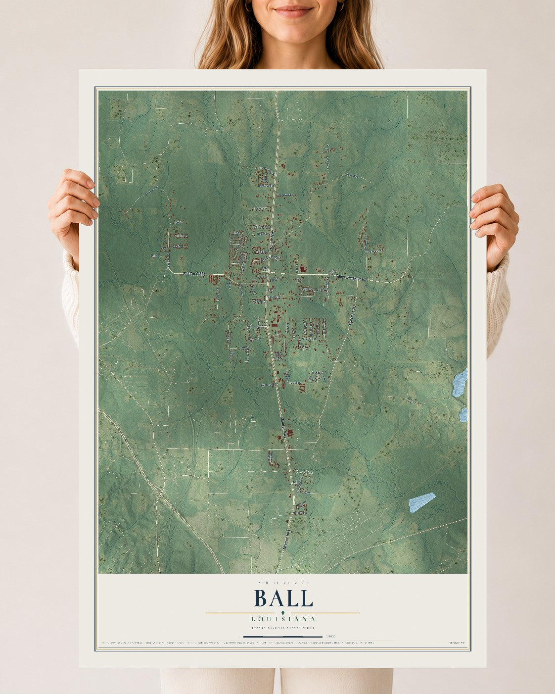 Map of Ball, Louisiana, 24 x 36 inch unframed archival matte print