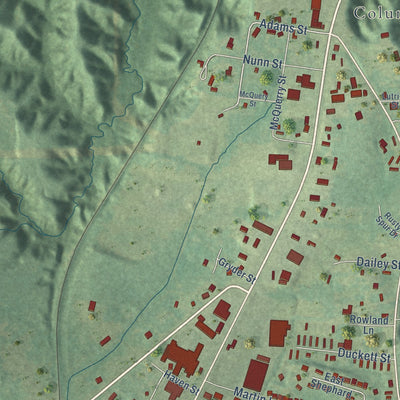 Close-up of the map of Banks Springs, Louisiana print showing street and building detail