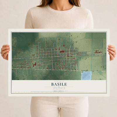 Map of Basile, Louisiana, 12 x 18 inch unframed archival matte print