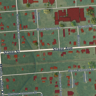 Close-up of the map of Basile, Louisiana print showing street and building detail