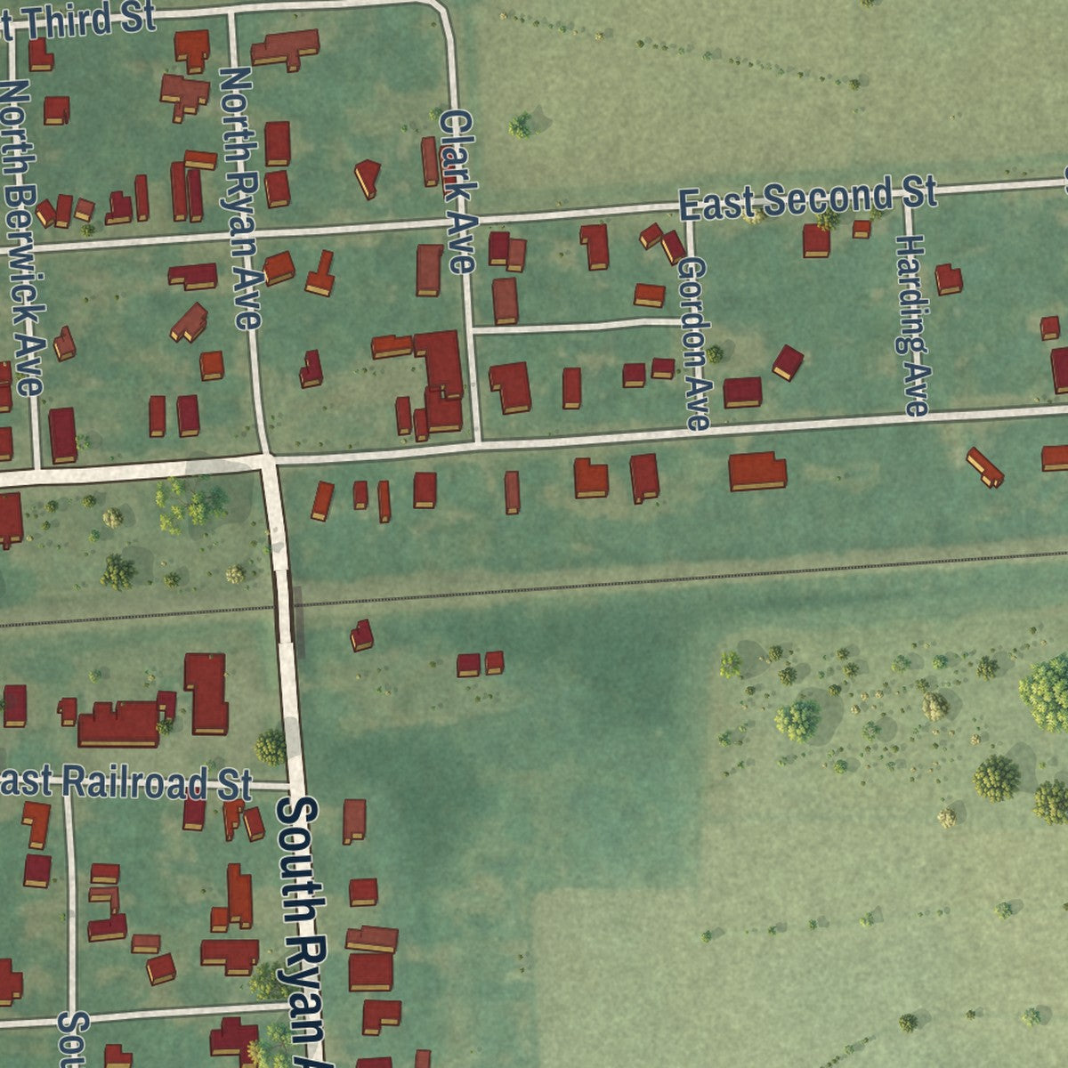 Second close-up of the map of Basile, Louisiana print showing more streets and buildings