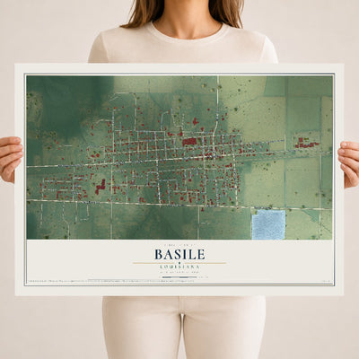 Map of Basile, Louisiana, 18 x 24 inch unframed archival matte print