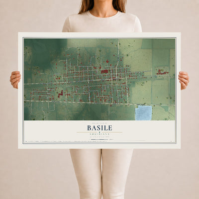 Map of Basile, Louisiana, 24 x 36 inch unframed archival matte print