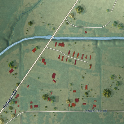 Second close-up of the map of Baskin, Louisiana print showing more streets and buildings