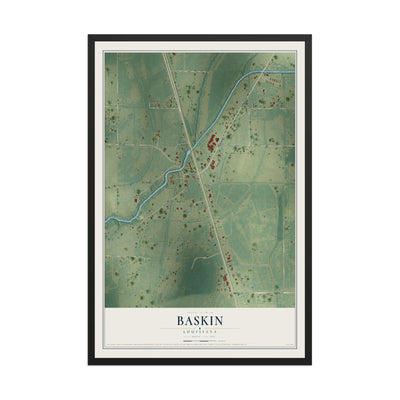 Map of Baskin, Louisiana, 12 x 18 inch print in a black wood frame
