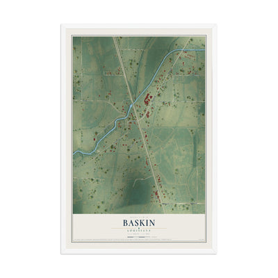 Map of Baskin, Louisiana, 12 x 18 inch print in a white wood frame