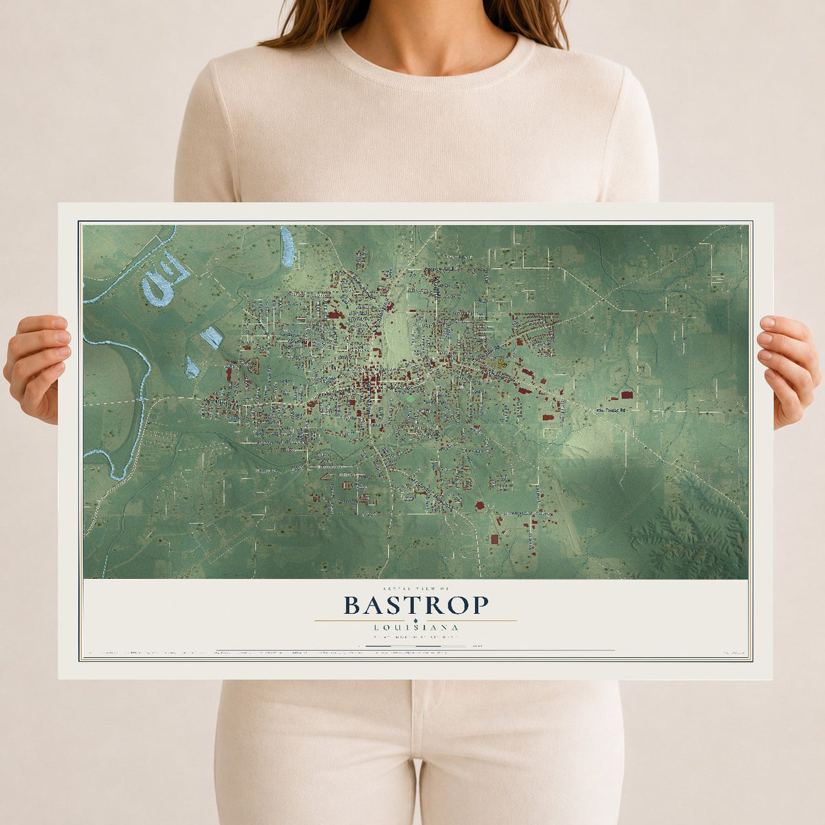 Map of Bastrop, Louisiana, 12 x 18 inch unframed archival matte print