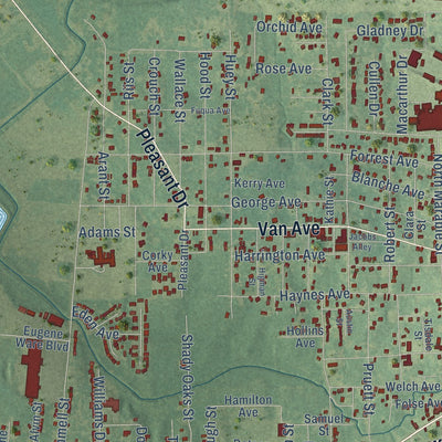 Second close-up of the map of Bastrop, Louisiana print showing more streets and buildings