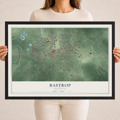 Map of Bastrop, Louisiana, 18 x 24 inch print in a black wood frame