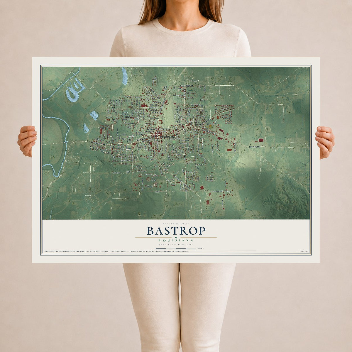 Map of Bastrop, Louisiana, 24 x 36 inch unframed archival matte print