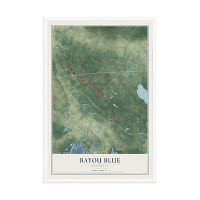 Map of Bayou Blue, Louisiana, 12 x 18 inch print in a white wood frame