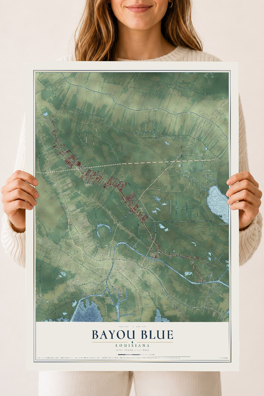 Map of Bayou Blue, Louisiana, 18 x 24 inch unframed archival matte print