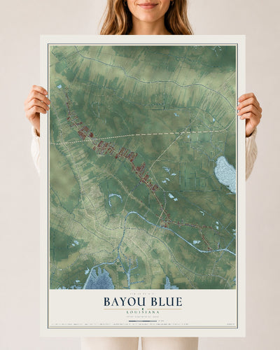Map of Bayou Blue, Louisiana, 24 x 36 inch unframed archival matte print