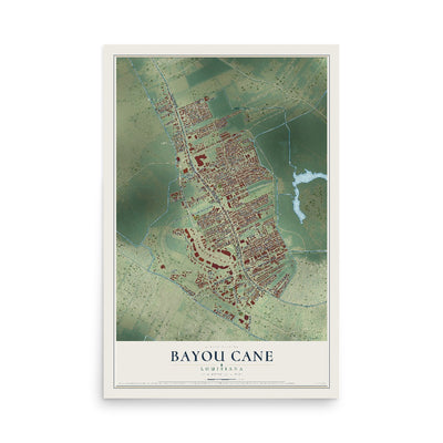 Map of Bayou Cane, Louisiana, 12 x 18 inch unframed archival matte print