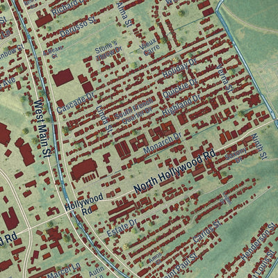 Second close-up of the map of Bayou Cane, Louisiana print showing more streets and buildings