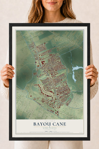 Map of Bayou Cane, Louisiana, 18 x 24 inch print in a black wood frame