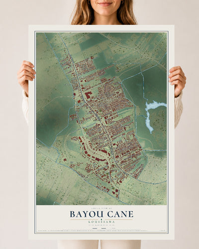 Map of Bayou Cane, Louisiana, 24 x 36 inch unframed archival matte print