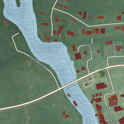 Close-up of the map of Bayou Corne, Louisiana print showing street and building detail