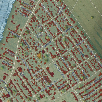 Close-up of the map of Bayou Vista, Louisiana print showing street and building detail