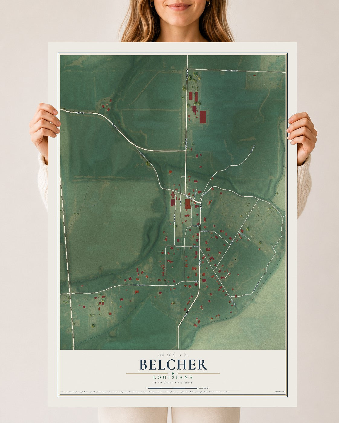 Map of Belcher, Louisiana, 24 x 36 inch unframed archival matte print